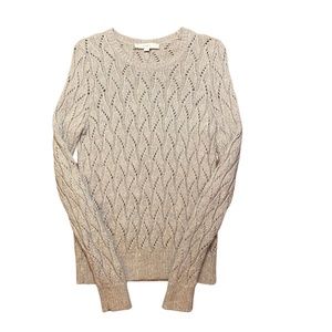 Loft Women's Cable Knit Sweater Pullover Neutral Brown Beige Crochet